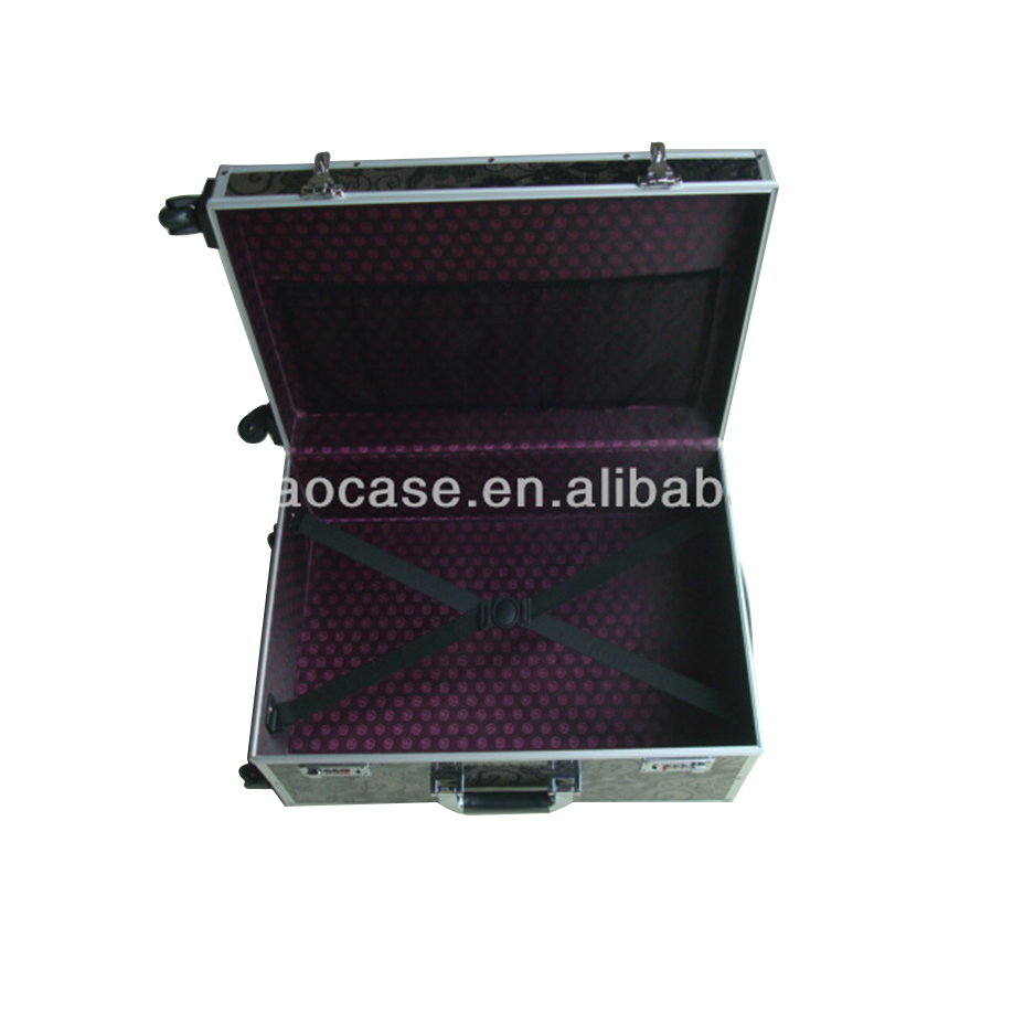 Printing sheet trolley bags handle,tempering glass case,case travel luggage with polyester and pocket inner