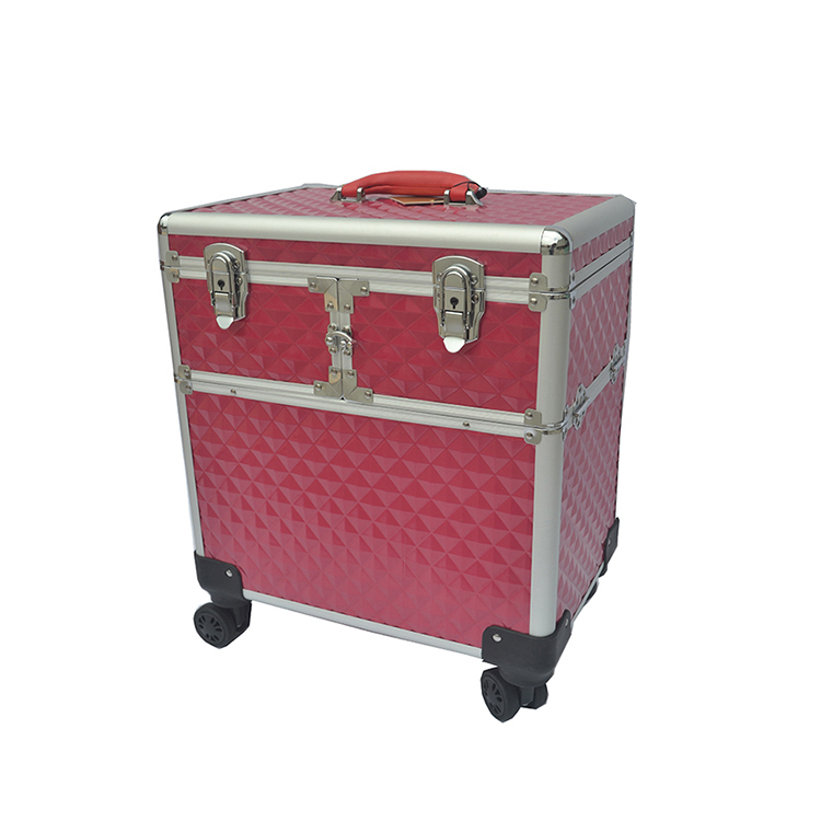 Professional Rolling Aluminum Makeup Case, Beauty Cosmetic Trolley Hard Case, Travel Luggage Carrg Case
