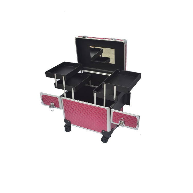 Professional Rolling Aluminum Makeup Case, Beauty Cosmetic Trolley Hard Case, Travel Luggage Carrg Case