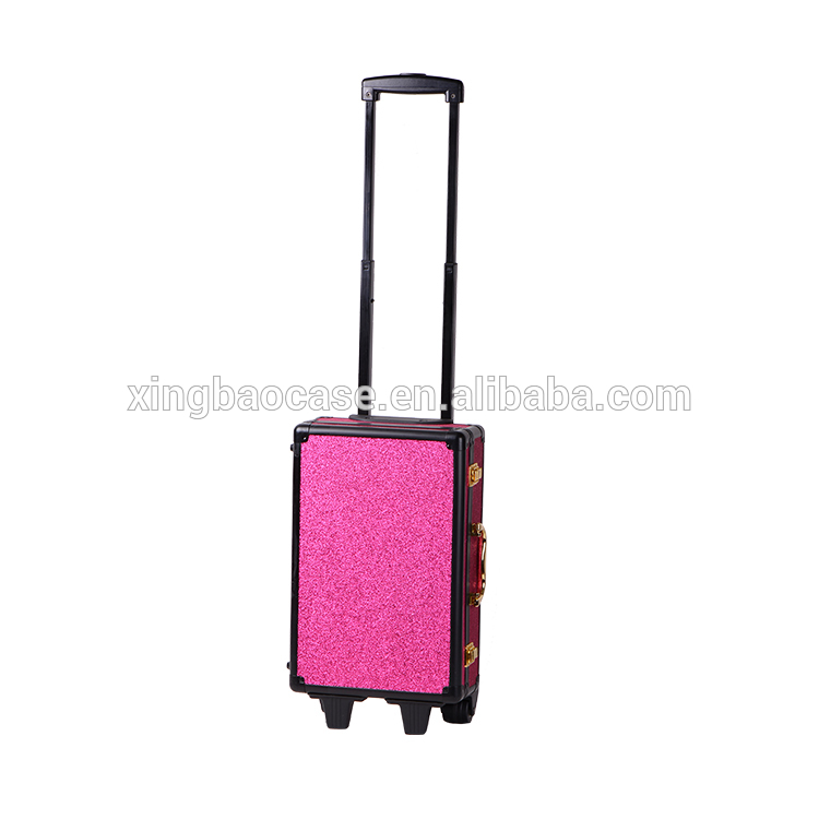 rose red aluminum suitcase with trolley wheel case