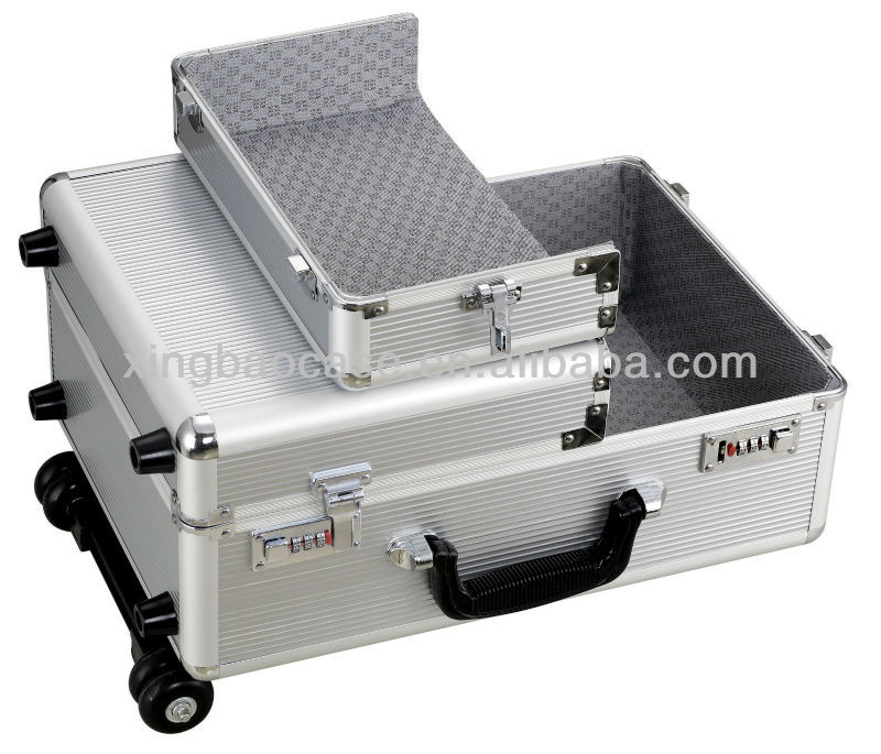 Plain aluminum hard luggage case, Aluminum Trolley Case, Travel Flight Hard Case Two Way Open Rolling Trolley Case