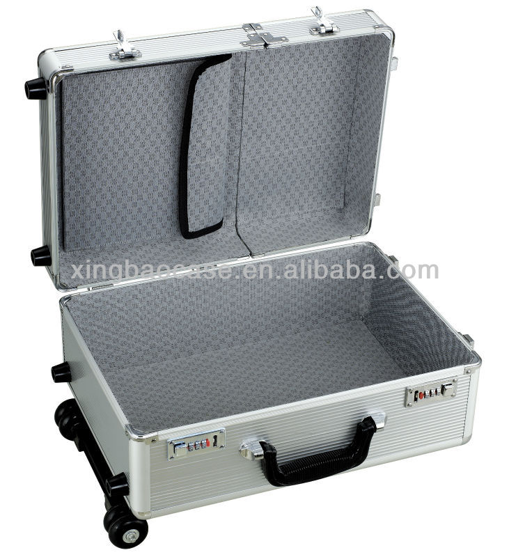 Plain aluminum hard luggage case, Aluminum Trolley Case, Travel Flight Hard Case Two Way Open Rolling Trolley Case