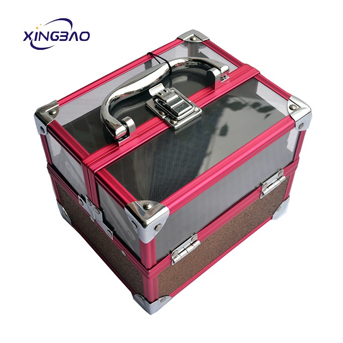 Red Cube Thick Clear Acrylic Display Storage Box Makeup Case For Aluminum cosmetic case 