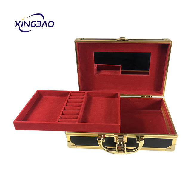Buy small products black leather smart portable jewelry box and mirror 