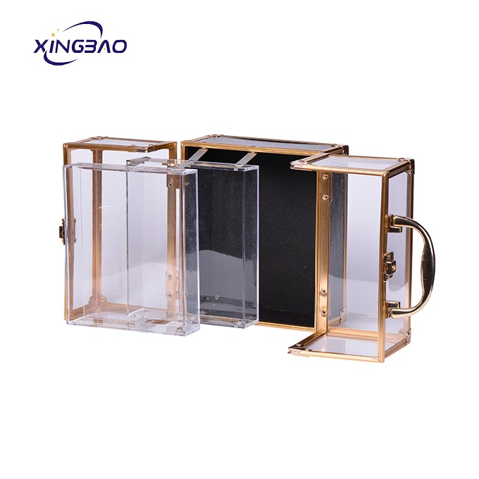 Factory Hot Sale Double Open Rose Gold Beauty Transparent 2 Tray Box Professional Small Acrylic Cosmetic Case
