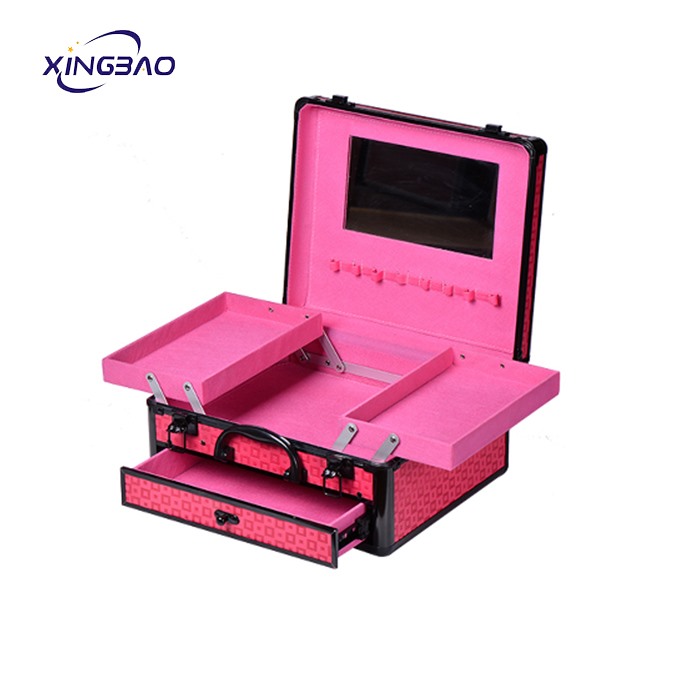Beauty Hard Vanity Case, Portable Makeup Vanity Case With Mirror, Travel Cosmetic Organizer Makeup Artist Train Case
