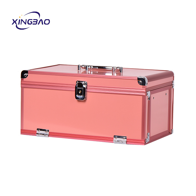 Case Beauty Drawer Smooth Portable Pink Mirror Travel Aluminum Makeup Train Case