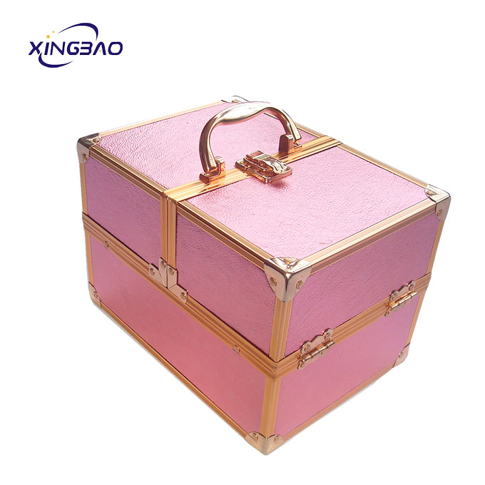rofessional Pink Aluminum PVC Leather Cosmetics Makeup Case For Beauty Makeup