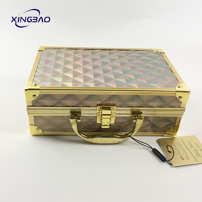 Creative laser PVC brush in elastic flanna makeup box with mirror