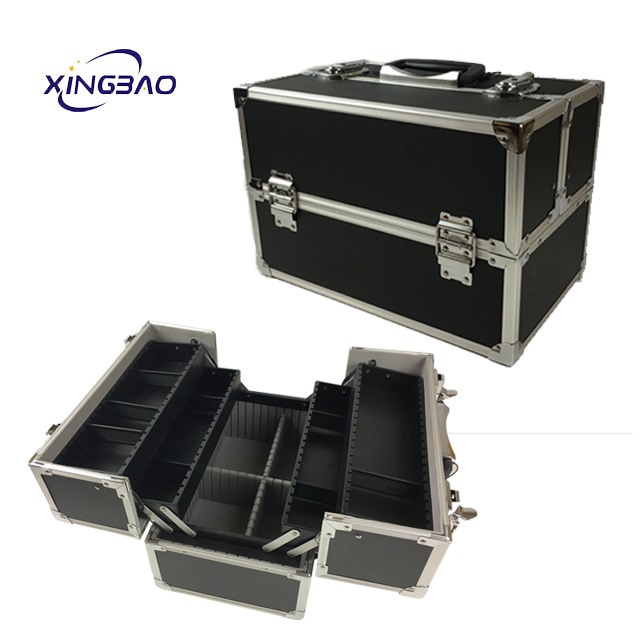 Black Portable Travel Hard Bag Professional Aluminum Vanity Storage Train Suitcase Organizers Cosmetics Makeup Box