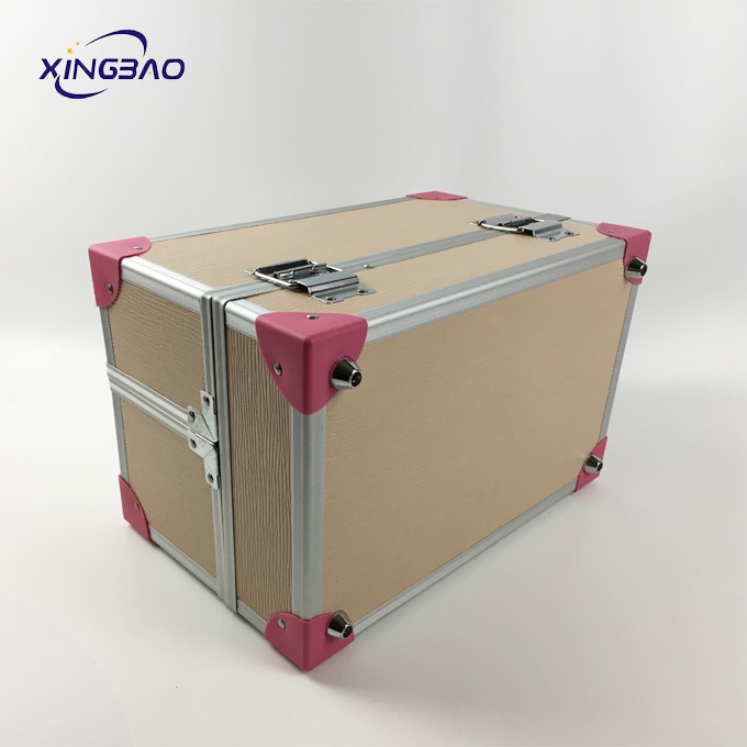 Honorable Aluminum London Lockable Multi-Functional Women Pink Portable Beauty Makeup Boxes with 3trays