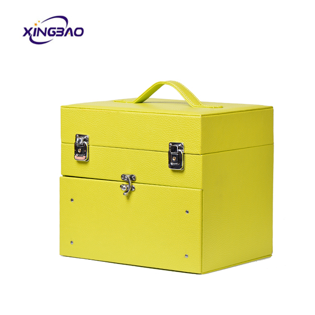 Yellow aluminum cosmetic case PVC makeup organizer storage train case vanity carrying Jewelry boxmobile nail polish case 