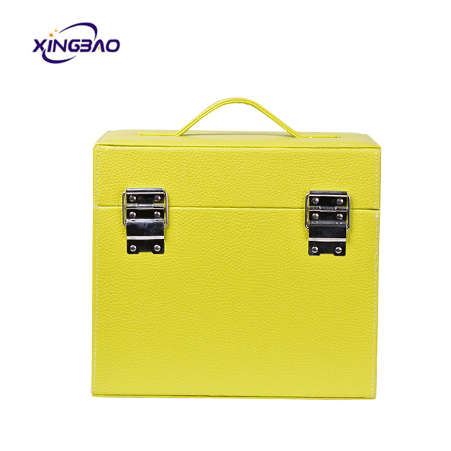 Yellow aluminum cosmetic case PVC makeup organizer storage train case vanity carrying Jewelry boxmobile nail polish case 