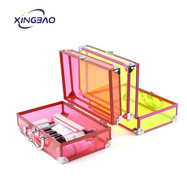Acrylic professional Portable Cosmetic Makeup Case/Aluminum Pink Hard Travel Makeup Train Cosmetic Vanity Box