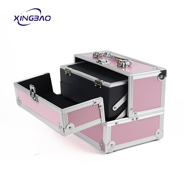 Manufacturers direct portable aluminum cosmetic case with mirror aluminum makeup boxs portable women aluminum beauty case
