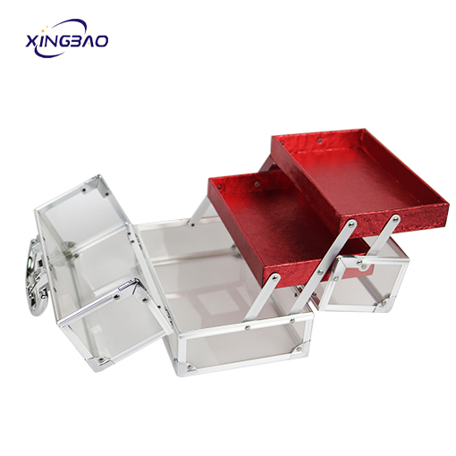customized Red Double open beauty display  transparent rectangle  clear acrylic cosmetic case
